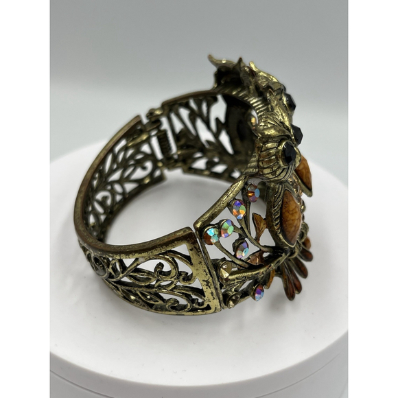 Vintage Owl Gold Tone Cuff Clamper Bangle Bracelet HANDMADE VTG SEE ALL - Picture 10 of 16